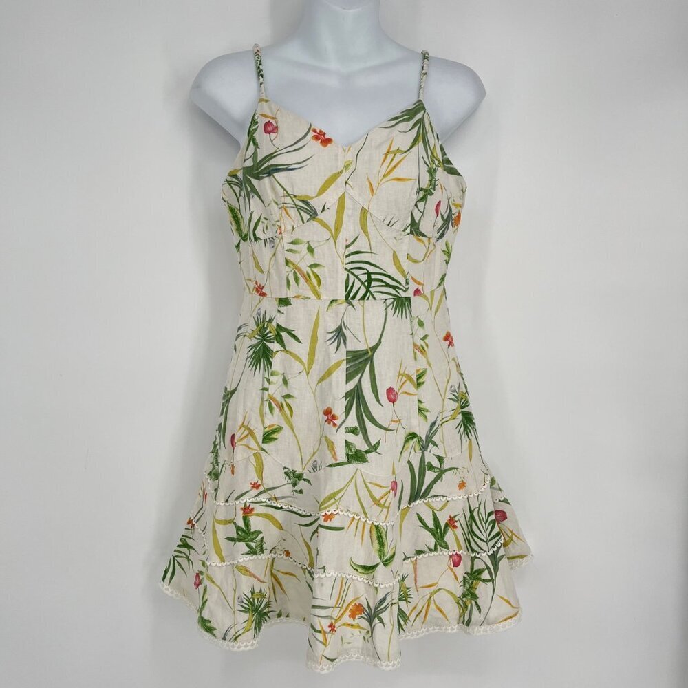 a‎ loves a linen Blend floral tropical print Sun dress Size S Sleeveless